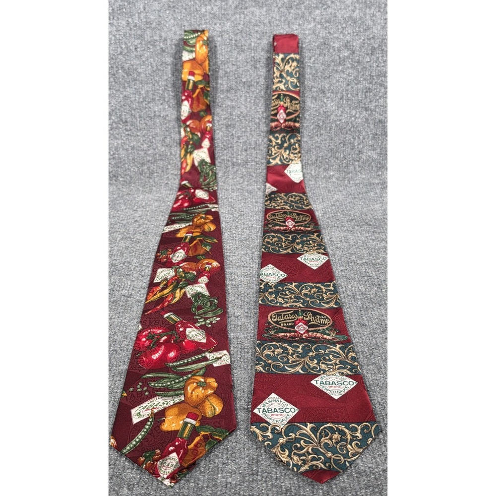 Lot 2 Tabasco Brand 100% Silk Novelty Neckties Food Theme Peppers Tie Set